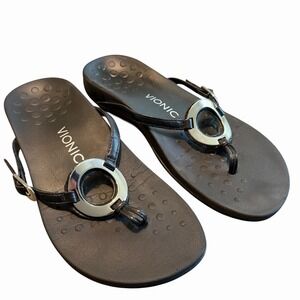 Vionic Sandals Black Flip Flop Orthotic Arch Comfort Adjustable Karina Summer 8